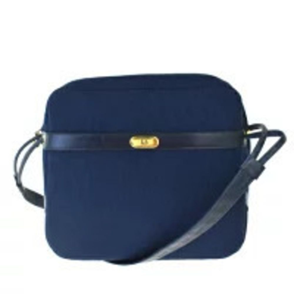 Christian Dior Trotter Shoulder Bag Navy Blue Canvas Leather
